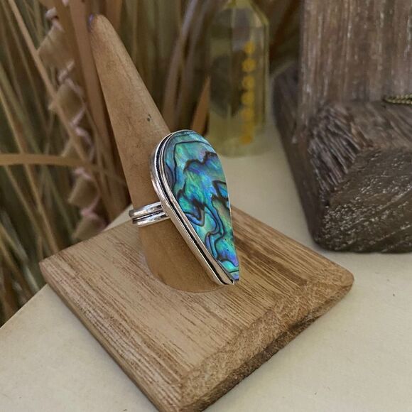 Mermaid Abalone Sterling Silver Large Boho Ring Size 9 - Picture 2 of 4